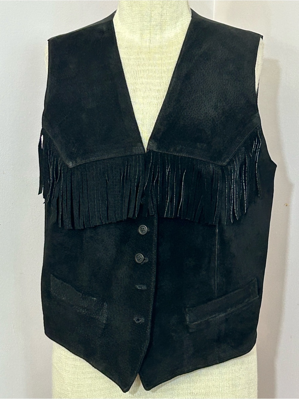 Vintage Kenar Studio Suede Leather Fringe Vest Top